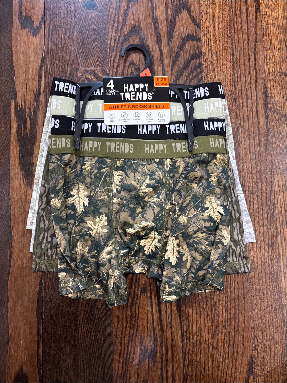 Happy threads boys Olive Camo Athletic Boxer Briefs - 4 Pack size L